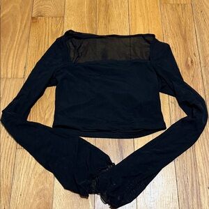 SHEIN Black Sheer Long Sleeve Crop Top